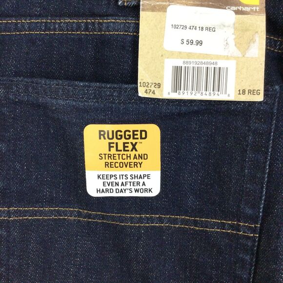 Carhartt Original Fit Straight Leg Blaine Flannel Lined Jeans Dark Bluestone 18 - Picture 6 of 11